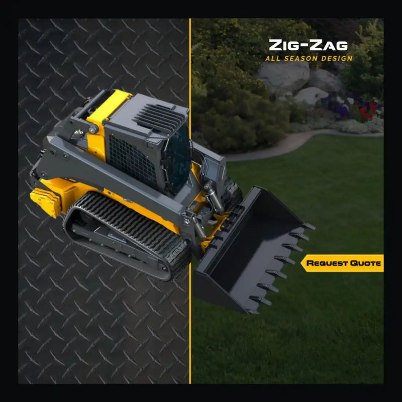 Heavy-duty compact track loader with a front-mounted bucket.
