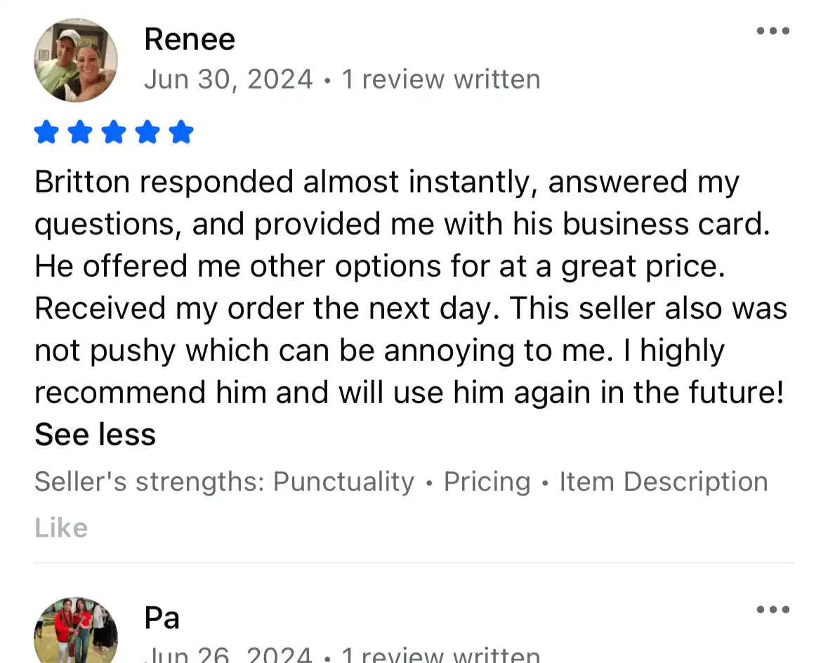A positive online review for a seller.